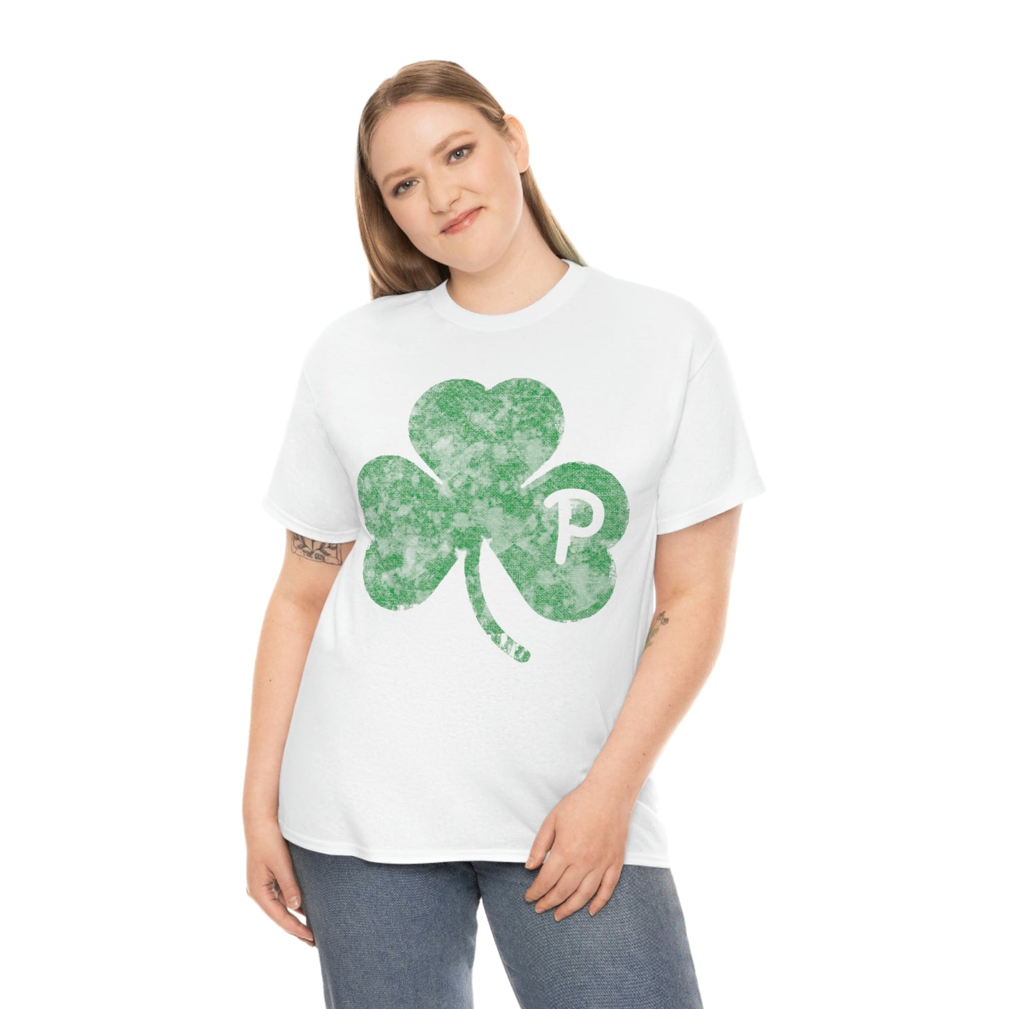 Clover design distressed with "P" for Pittsburgh - Unisex Heavy Cotton Tee