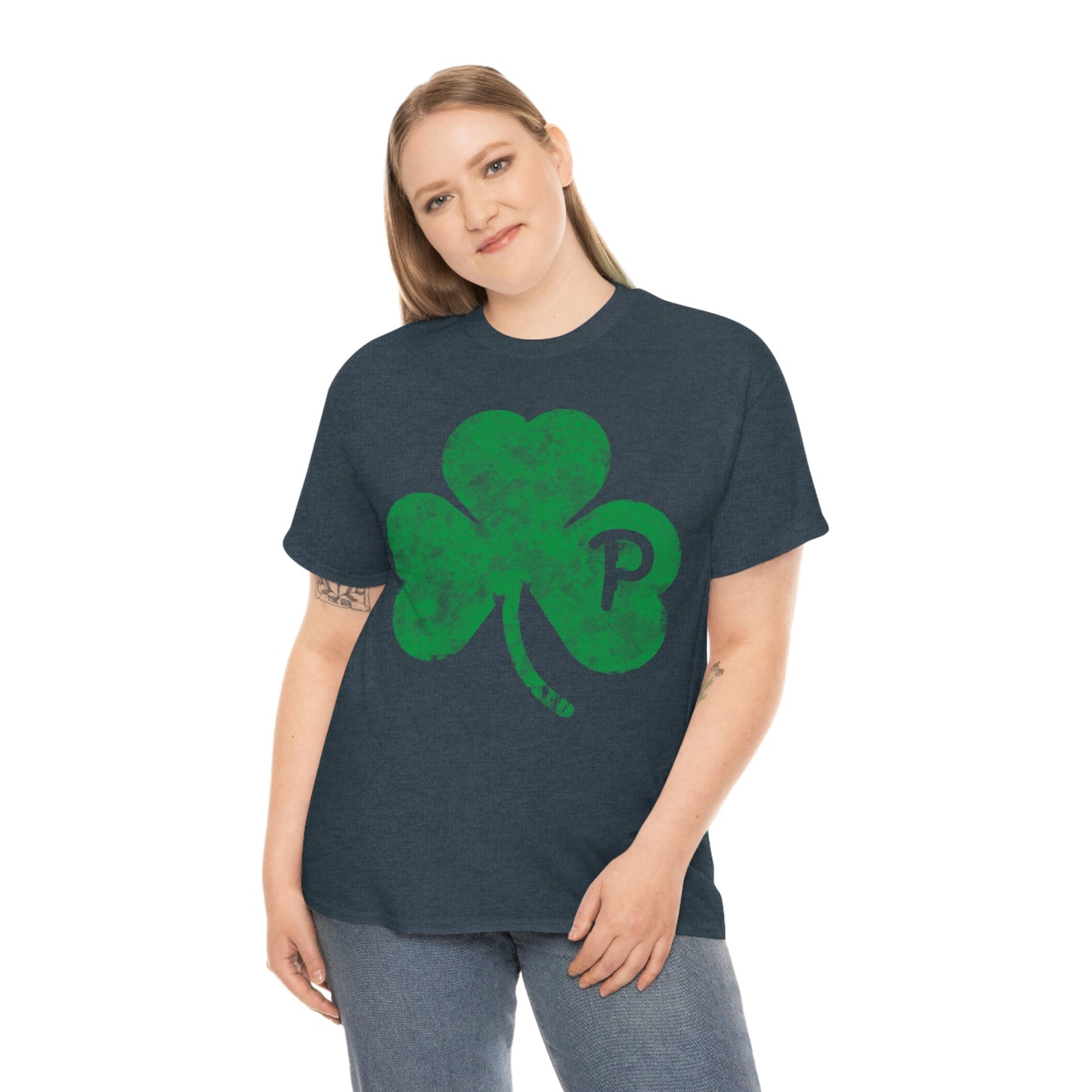 Clover design distressed with "P" for Pittsburgh - Unisex Heavy Cotton Tee
