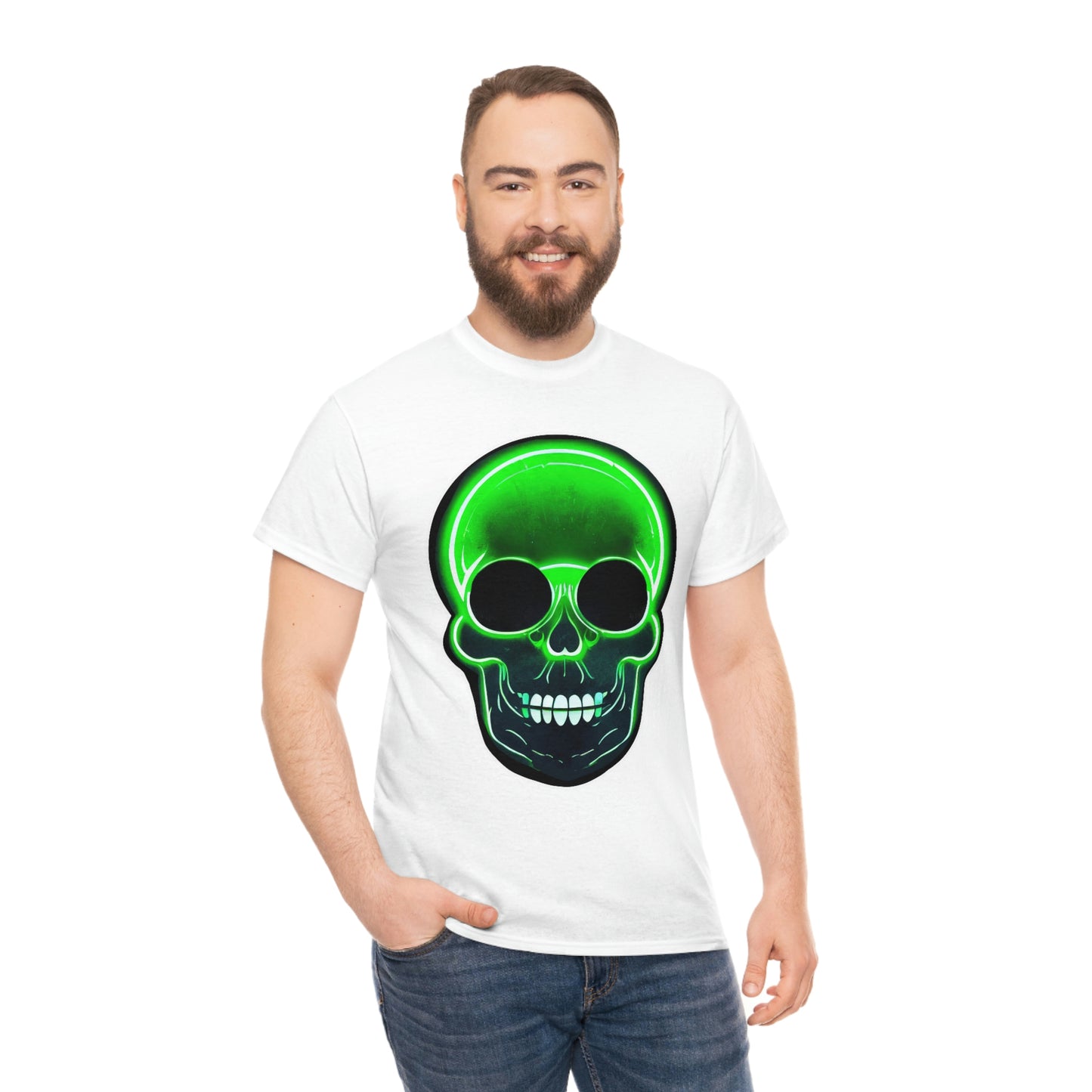Skull with bright green - Unisex Heavy Cotton Tee