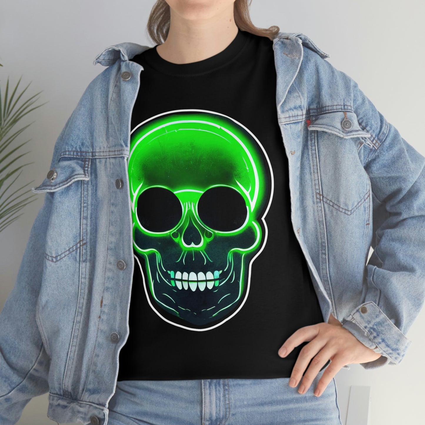 Skull with bright green - Unisex Heavy Cotton Tee