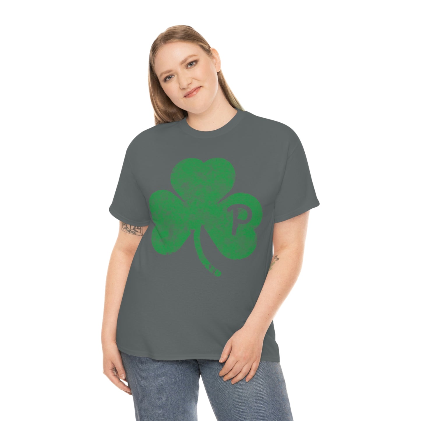 Clover design distressed with "P" for Pittsburgh - Unisex Heavy Cotton Tee