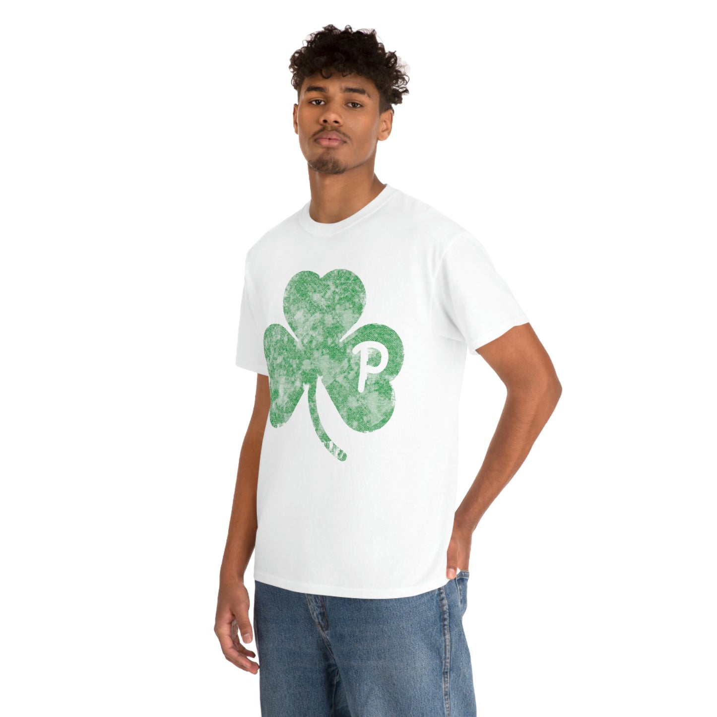Clover design distressed with "P" for Pittsburgh - Unisex Heavy Cotton Tee