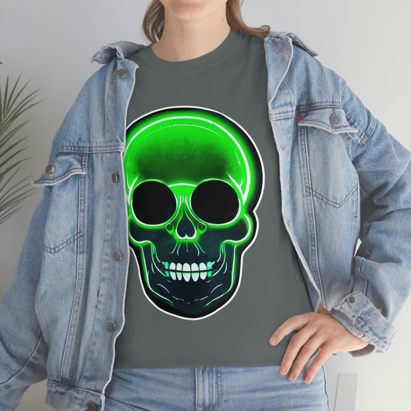 Skull with bright green - Unisex Heavy Cotton Tee