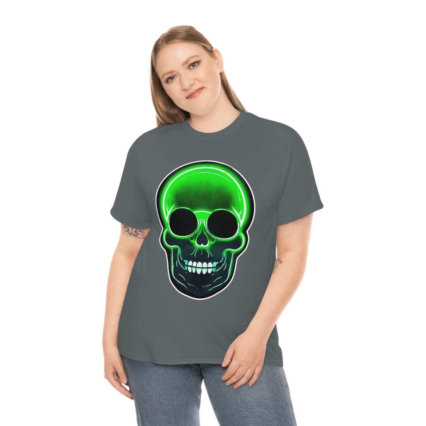 Skull with bright green - Unisex Heavy Cotton Tee