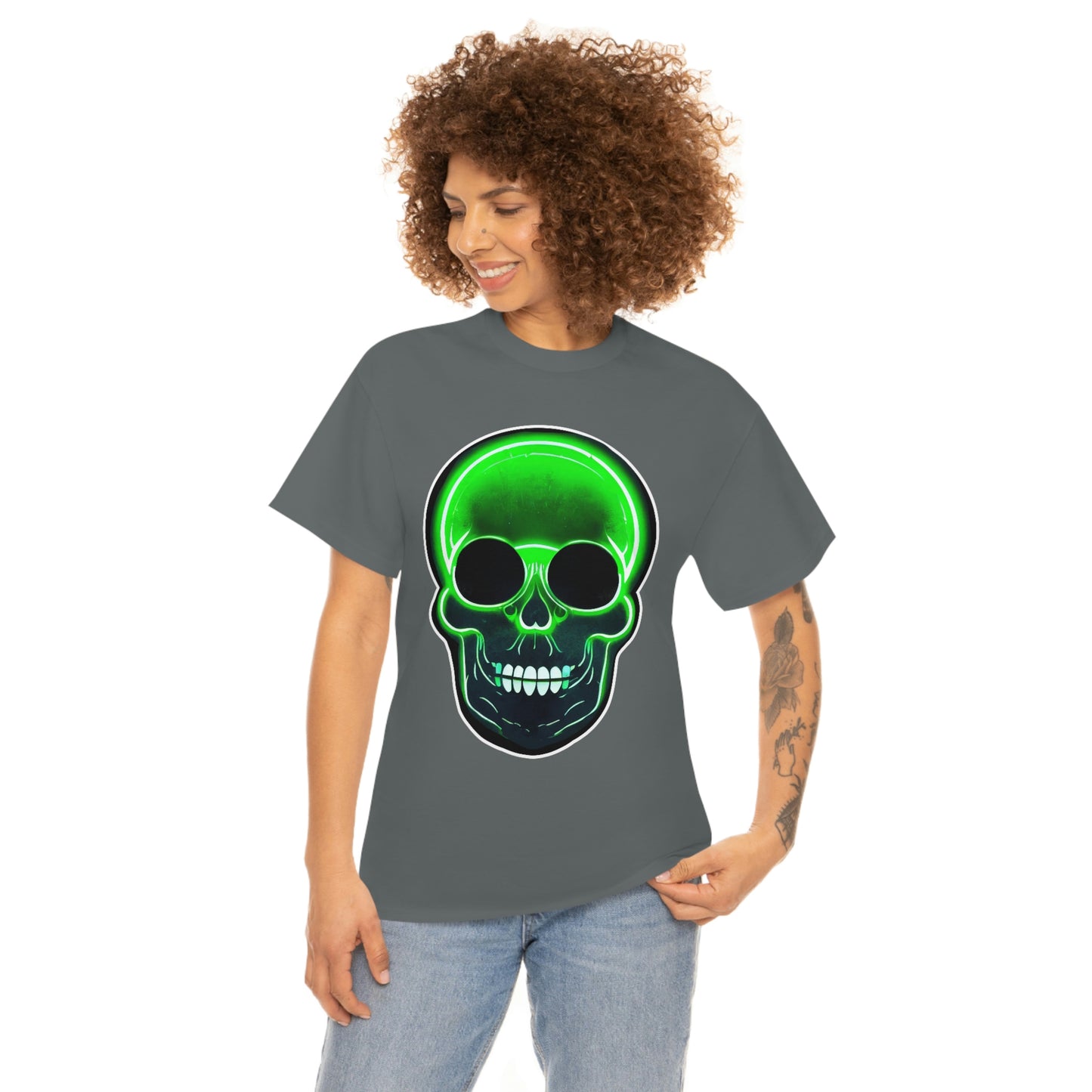 Skull with bright green - Unisex Heavy Cotton Tee