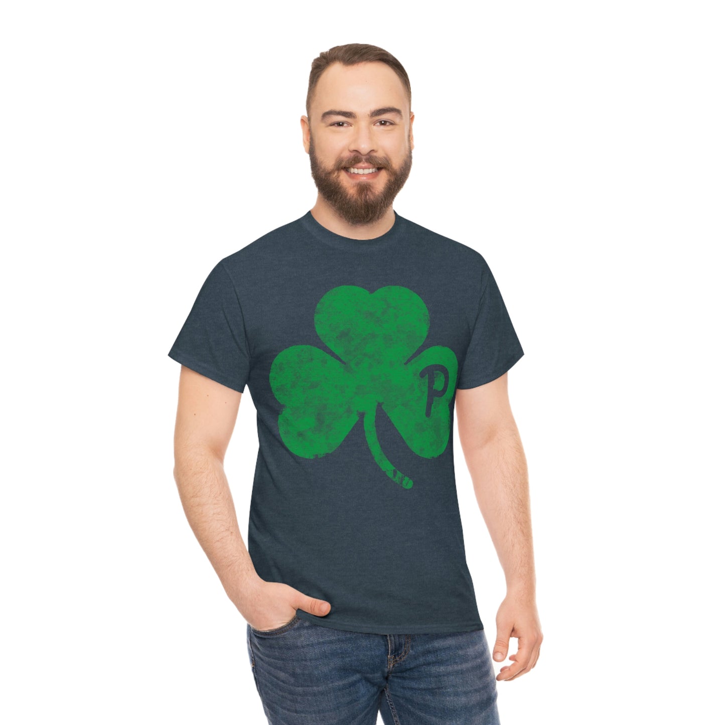 Clover design distressed with "P" for Pittsburgh - Unisex Heavy Cotton Tee