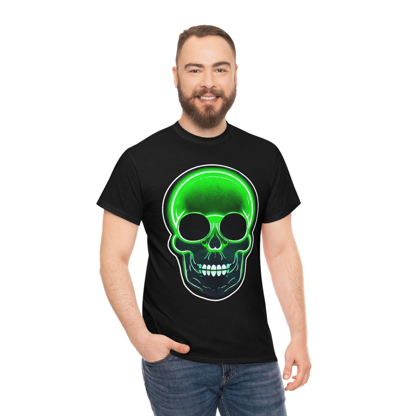 Skull with bright green - Unisex Heavy Cotton Tee
