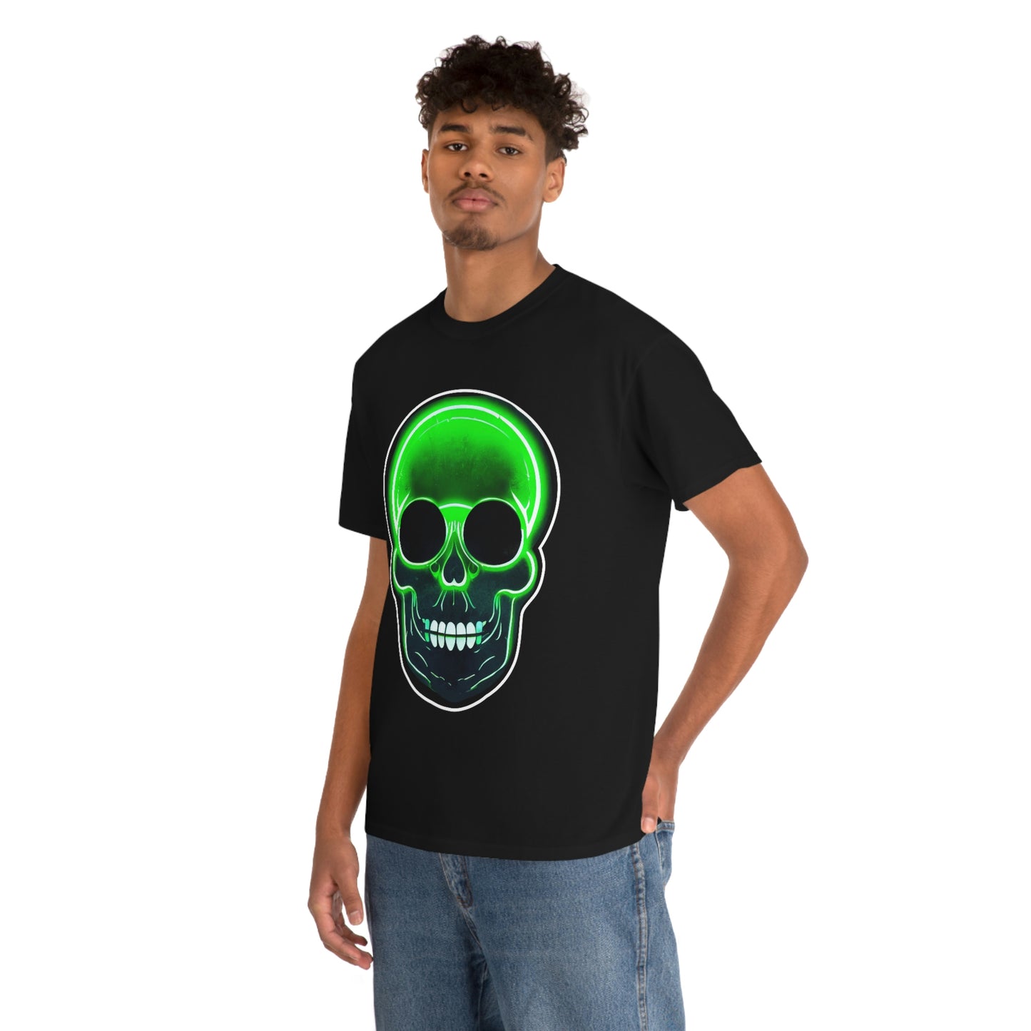 Skull with bright green - Unisex Heavy Cotton Tee