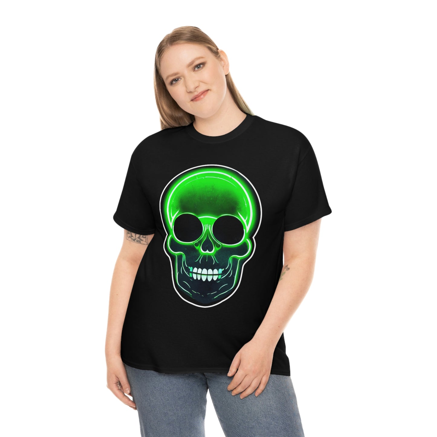 Skull with bright green - Unisex Heavy Cotton Tee