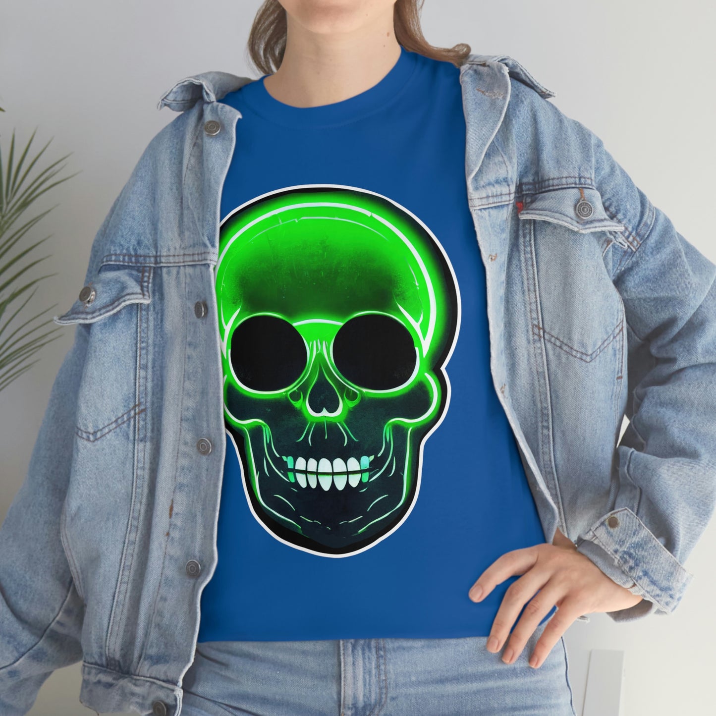 Skull with bright green - Unisex Heavy Cotton Tee