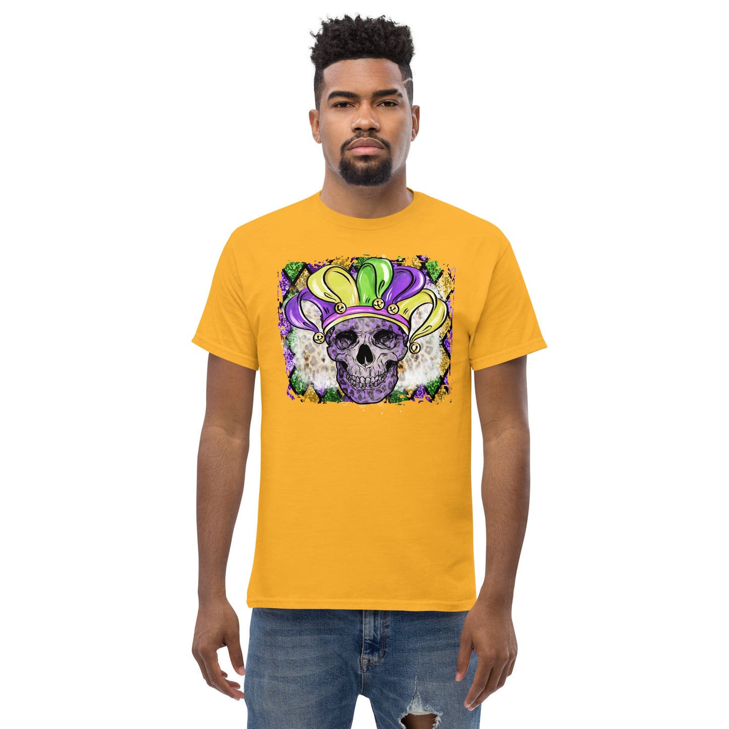 Mardi Gras Skull with Jesters Hat Men's classic tee