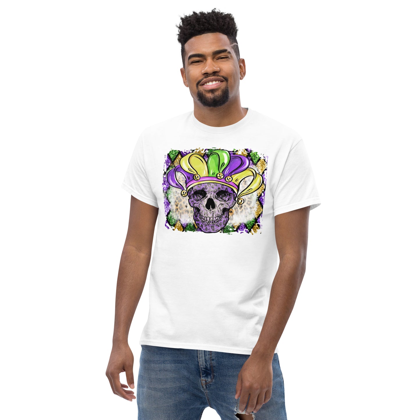 Mardi Gras Skull with Jesters Hat Men's classic tee