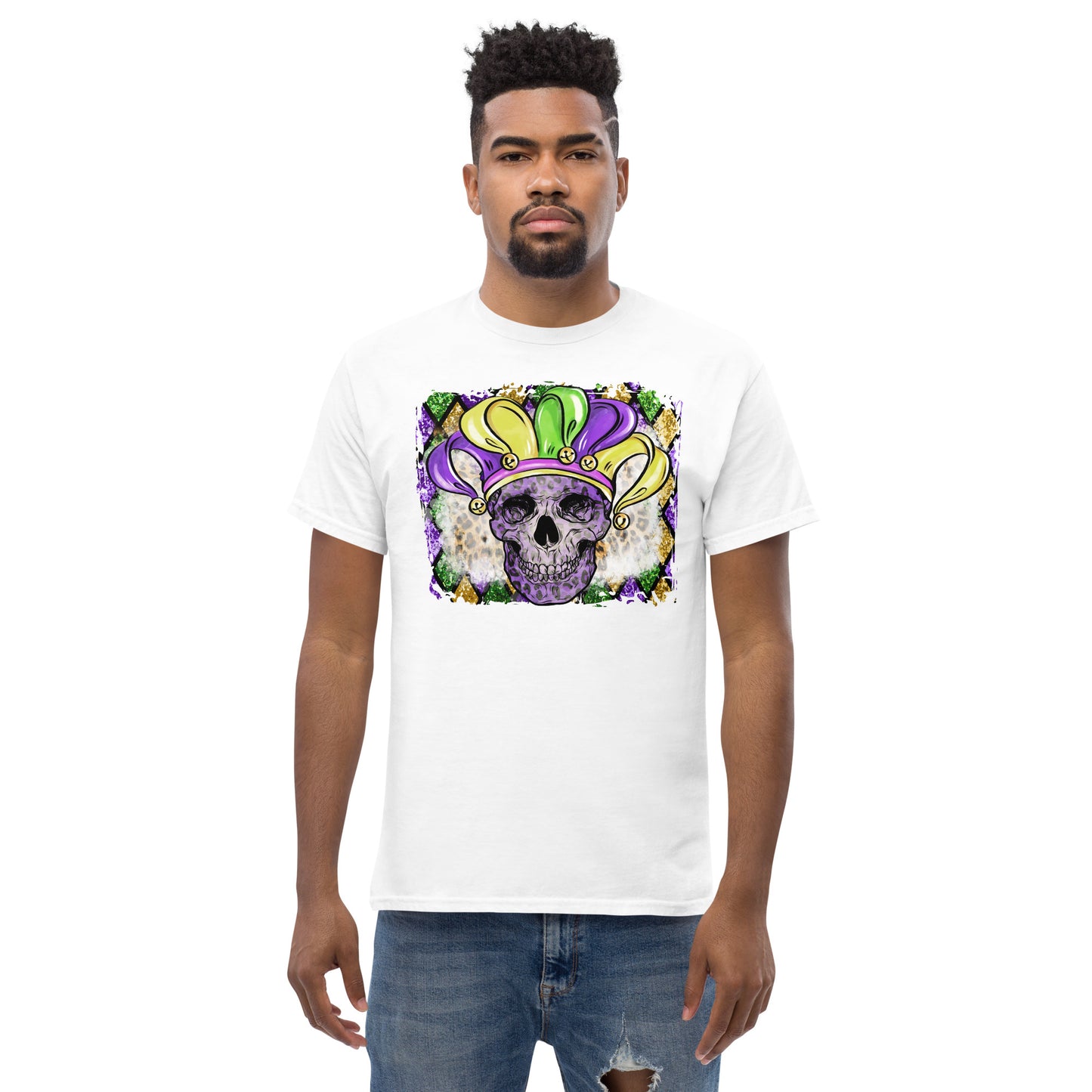 Mardi Gras Skull with Jesters Hat Men's classic tee