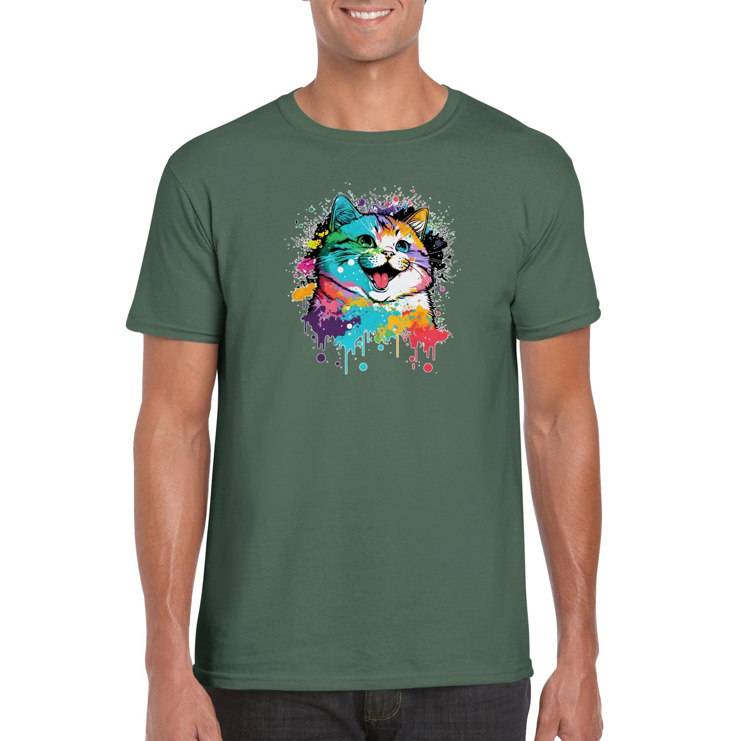 Happy Watercolor Cat - Classic Unisex Crewneck T-shirt