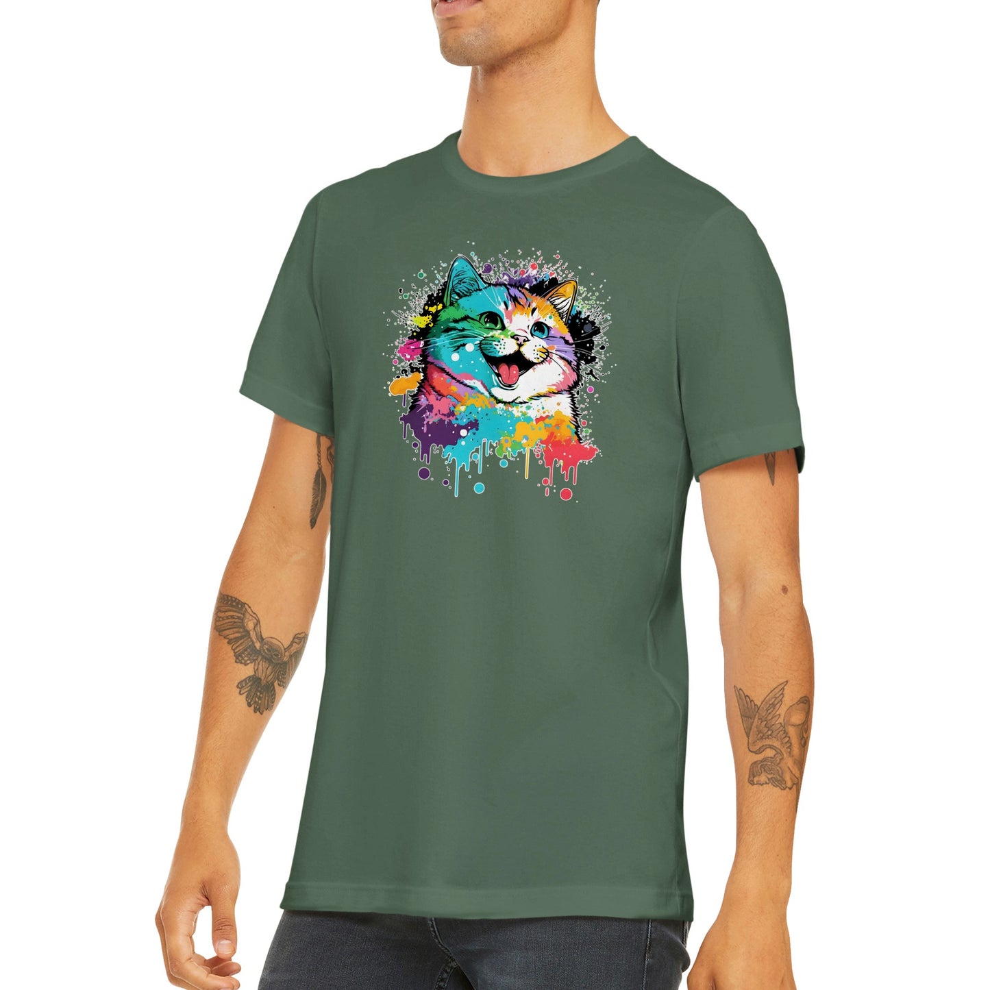 Happy Watercolor Cat - Classic Unisex Crewneck T-shirt