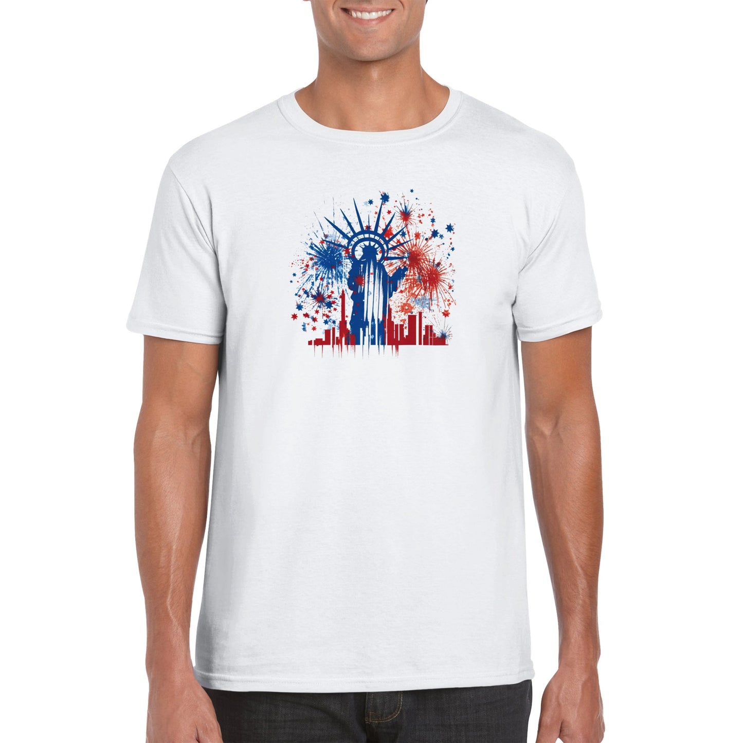 4th Fireworks with Statue of Liberty Abstract - Classic Unisex Crewneck T-shirt