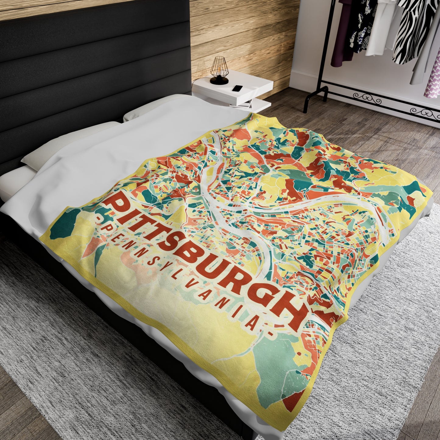 Colorful Pittsburgh Map - Velveteen Plush Blanket