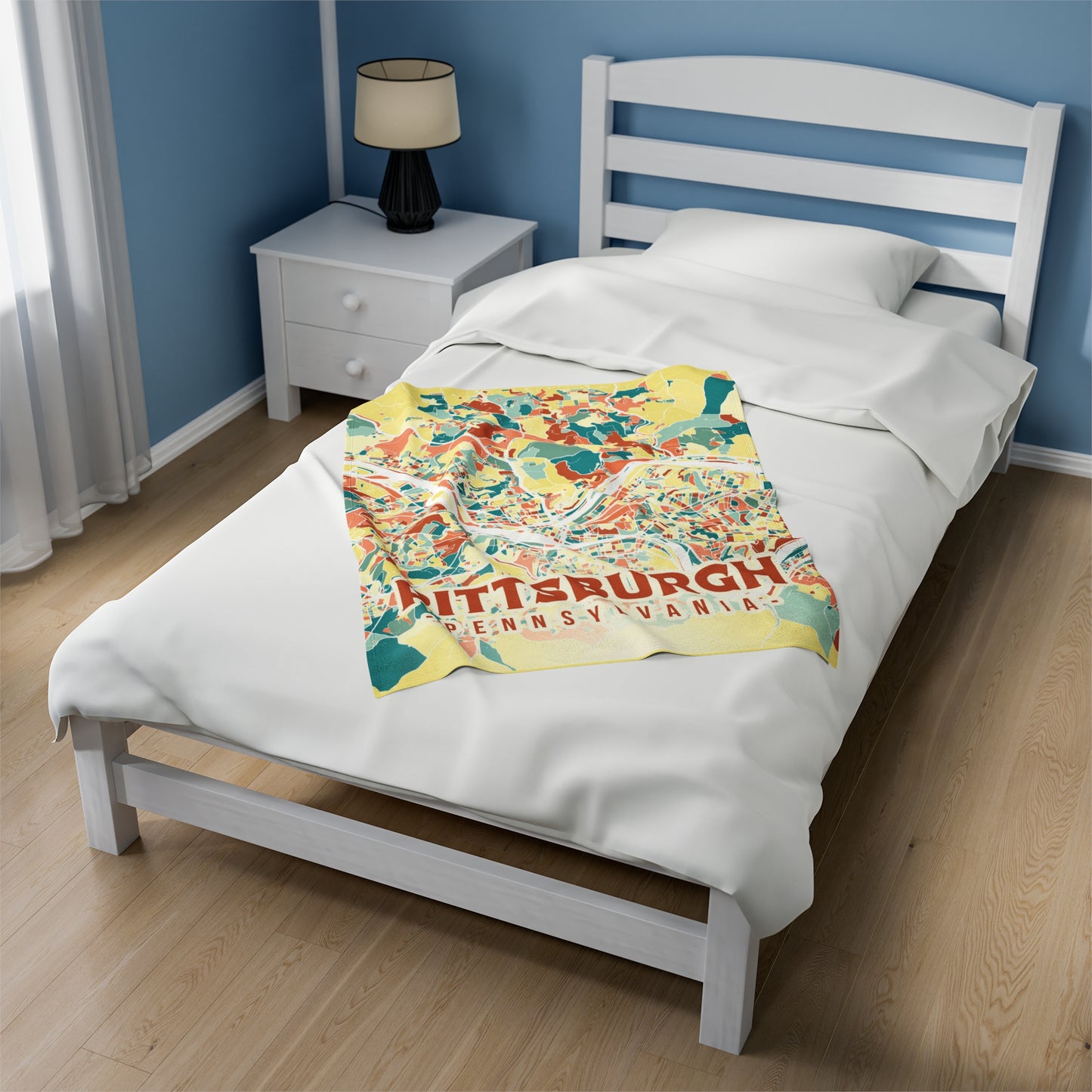 Colorful Pittsburgh Map - Velveteen Plush Blanket