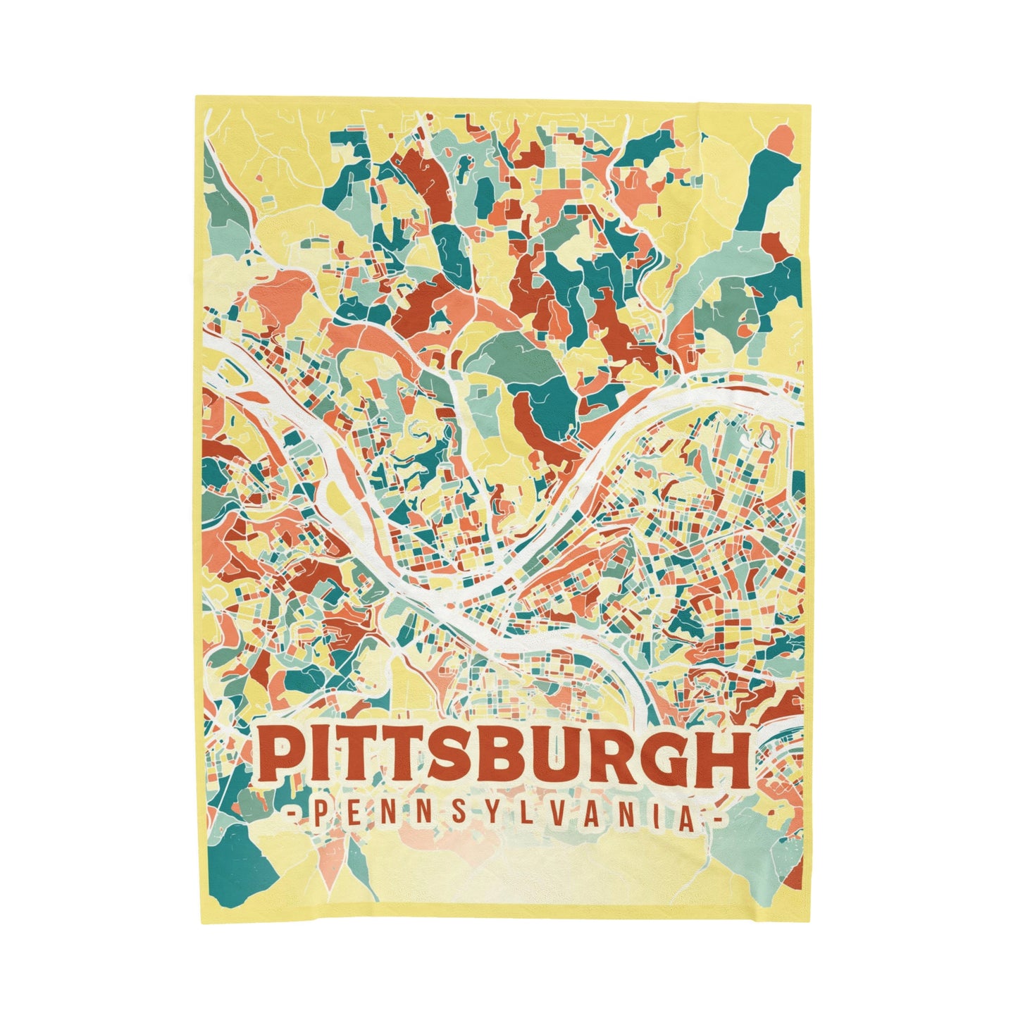 Colorful Pittsburgh Map - Velveteen Plush Blanket