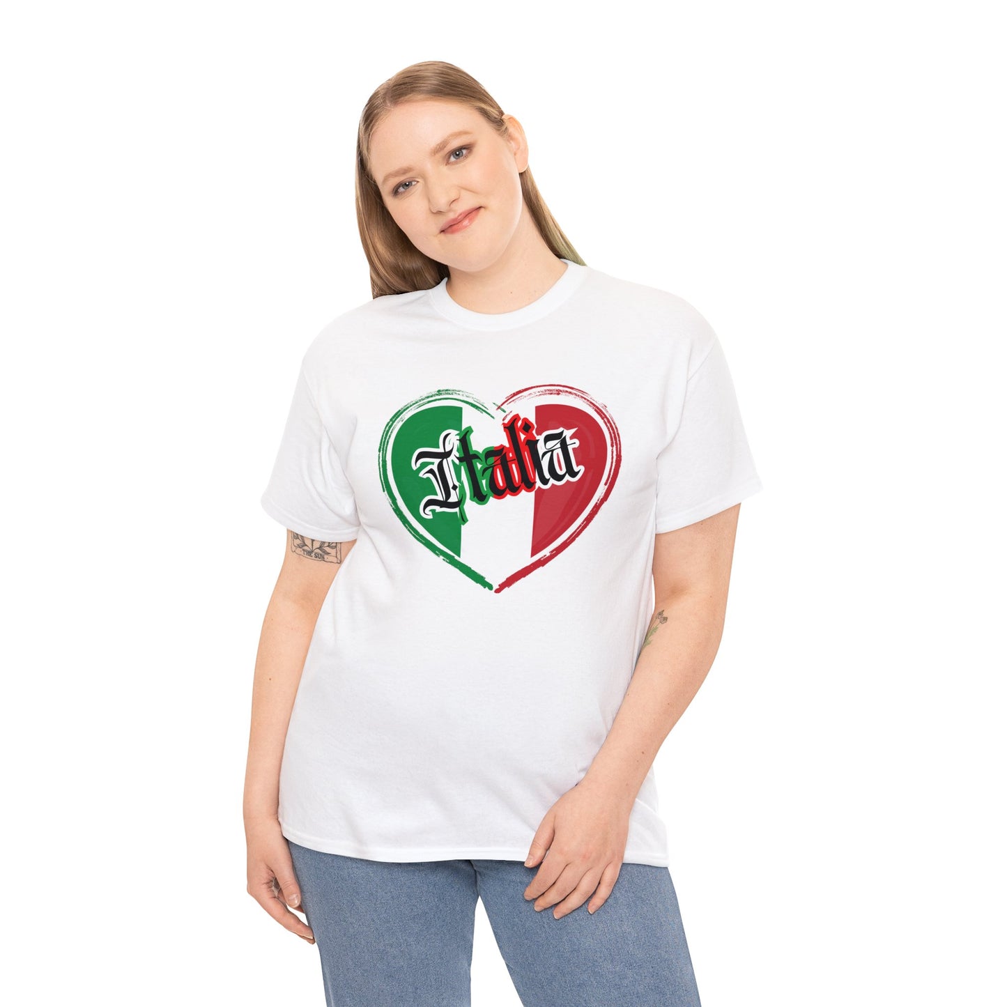 Italia with Italian flag heart - Unisex Heavy Cotton Tee