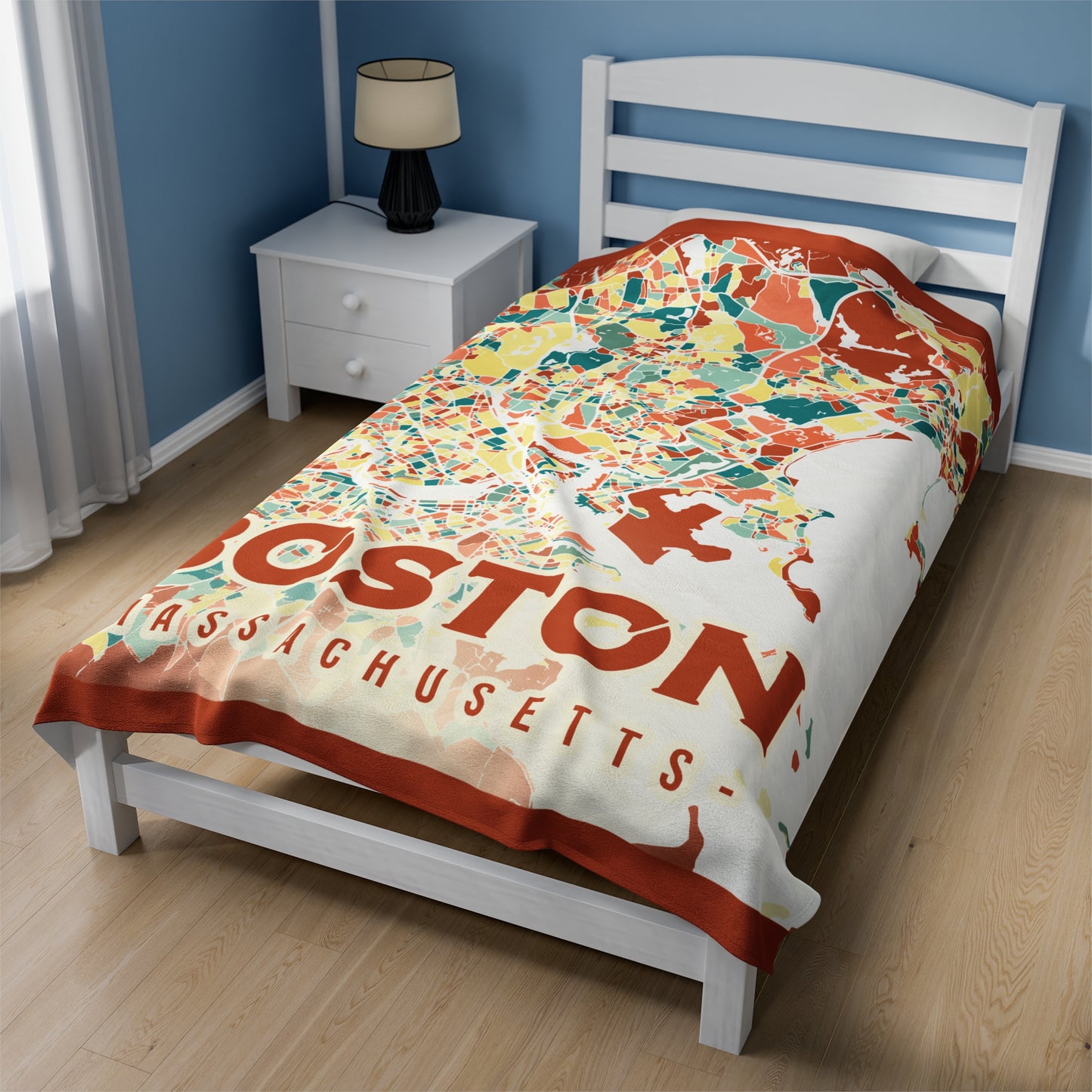 Colorful Boston Map - Velveteen Plush Blanket