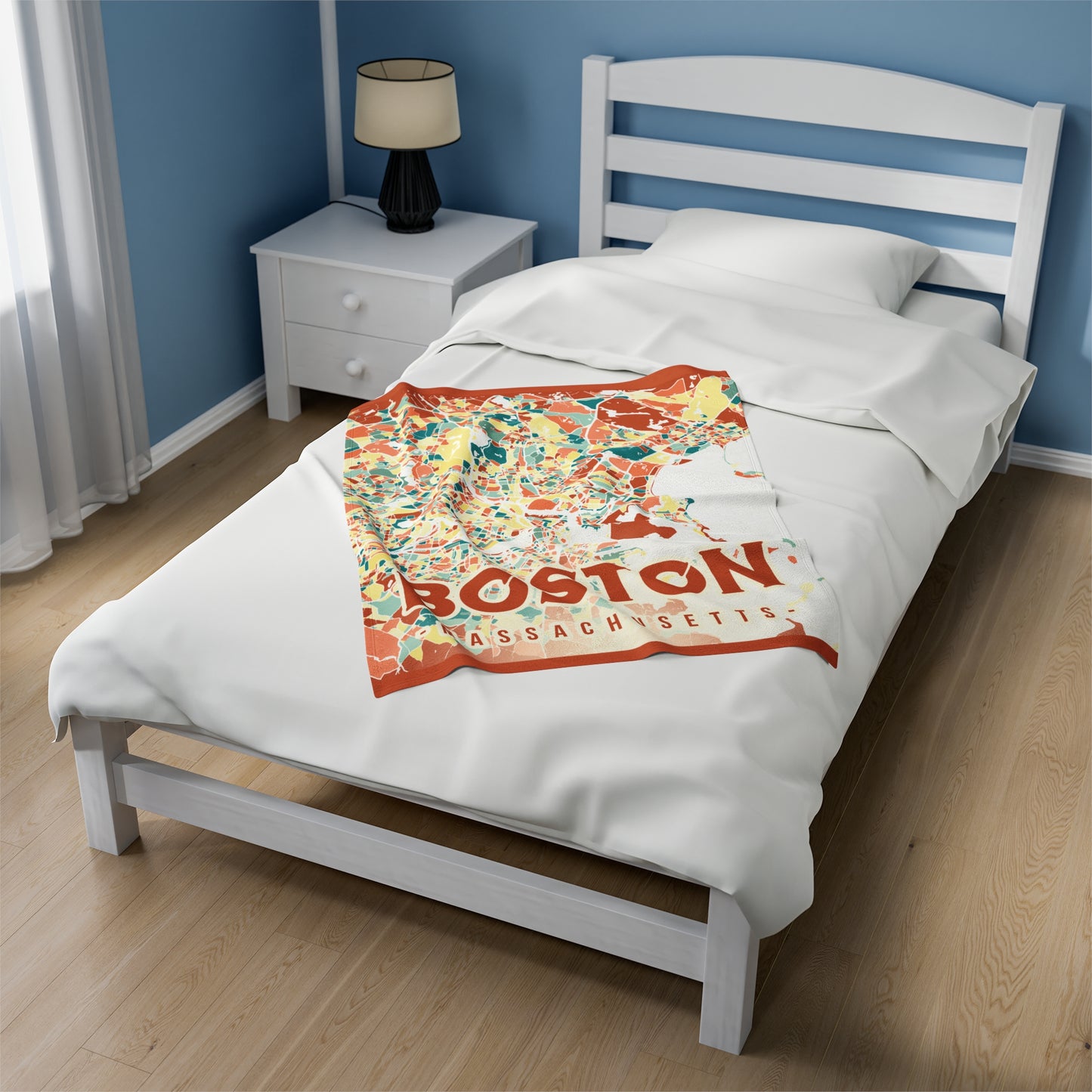 Colorful Boston Map - Velveteen Plush Blanket