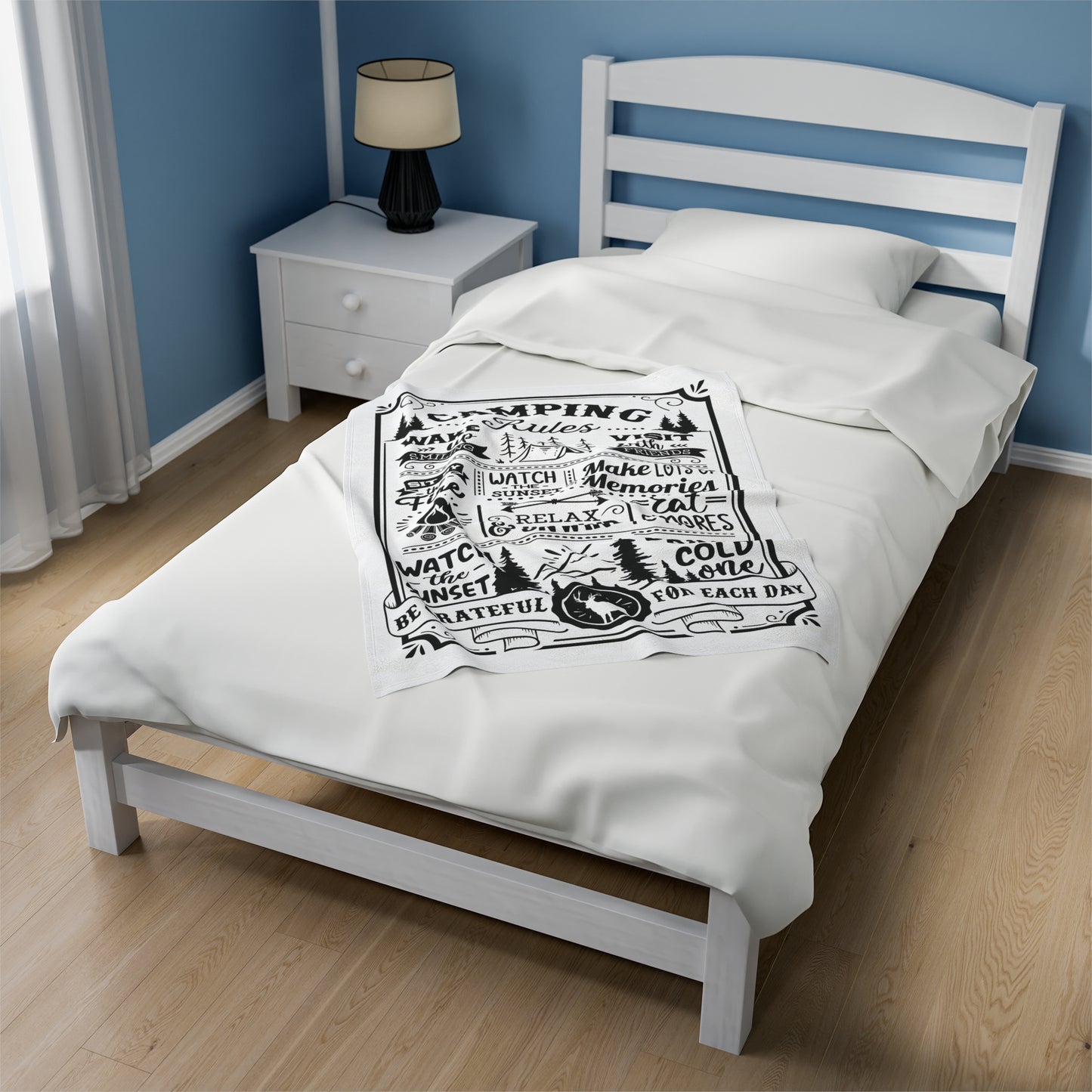 Camping Rules - Velveteen Plush Blanket