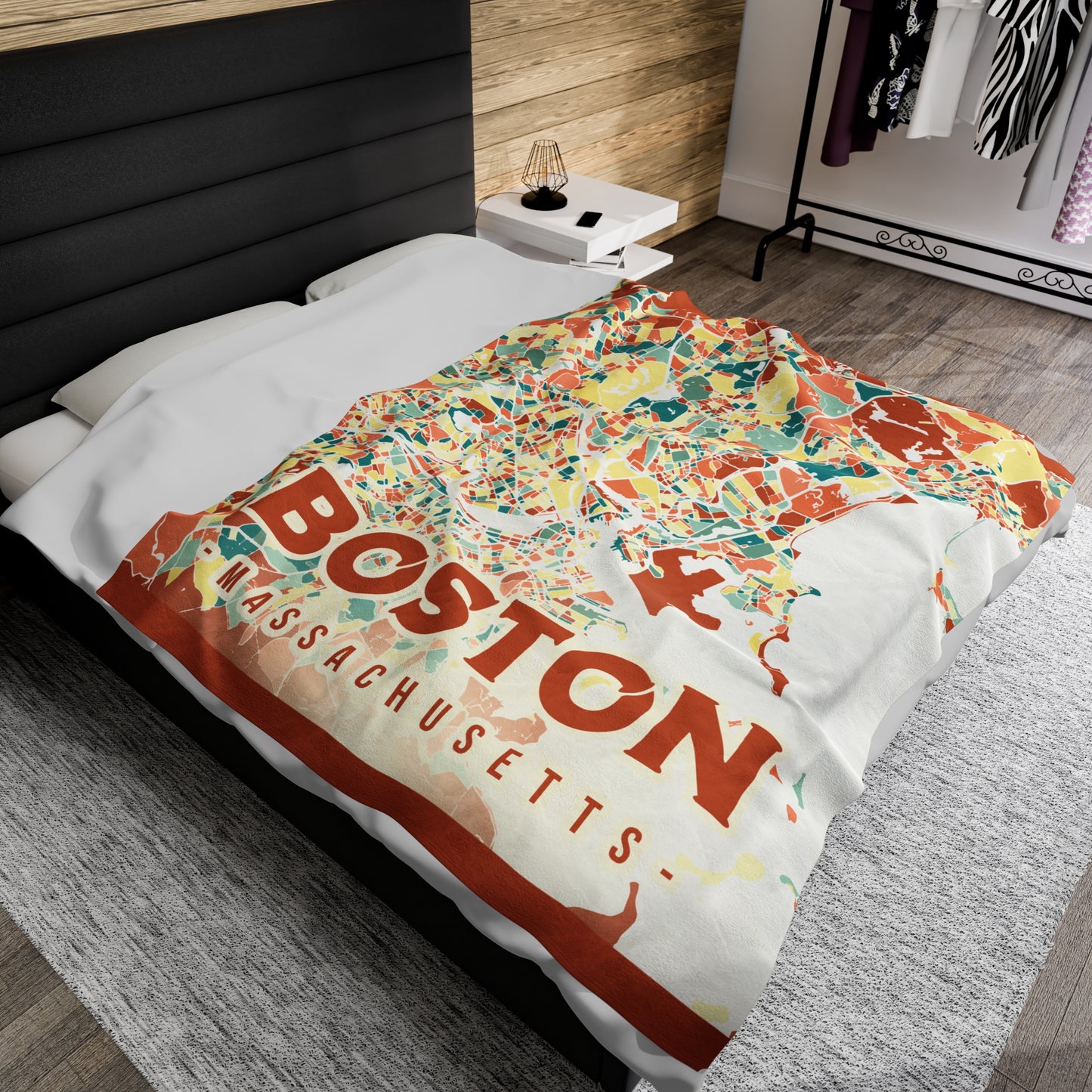 Colorful Boston Map - Velveteen Plush Blanket