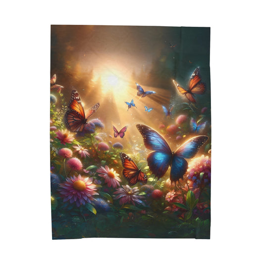 Butterflies in Rays of Sunshine - Velveteen Plush Blanket