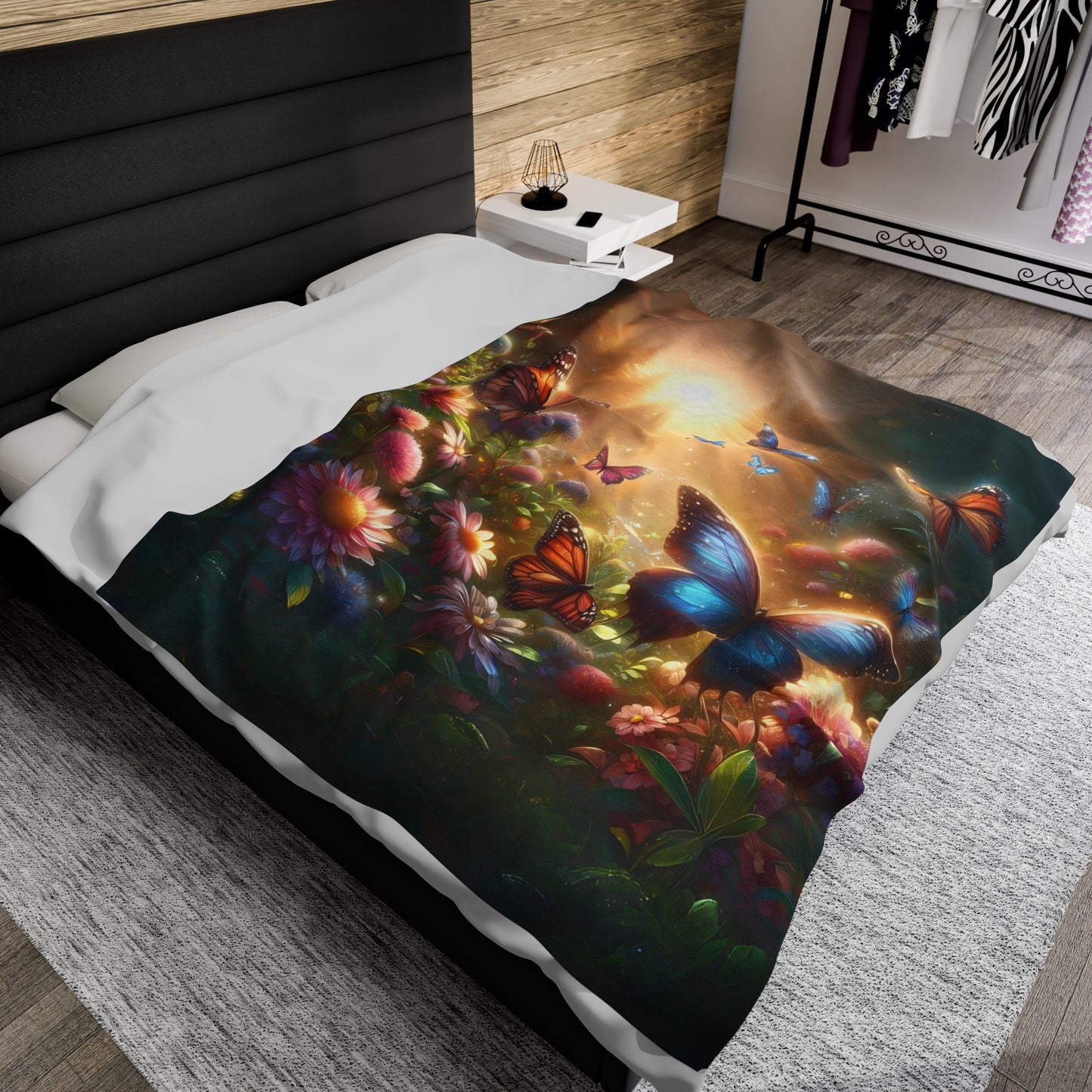 Butterflies in Rays of Sunshine - Velveteen Plush Blanket