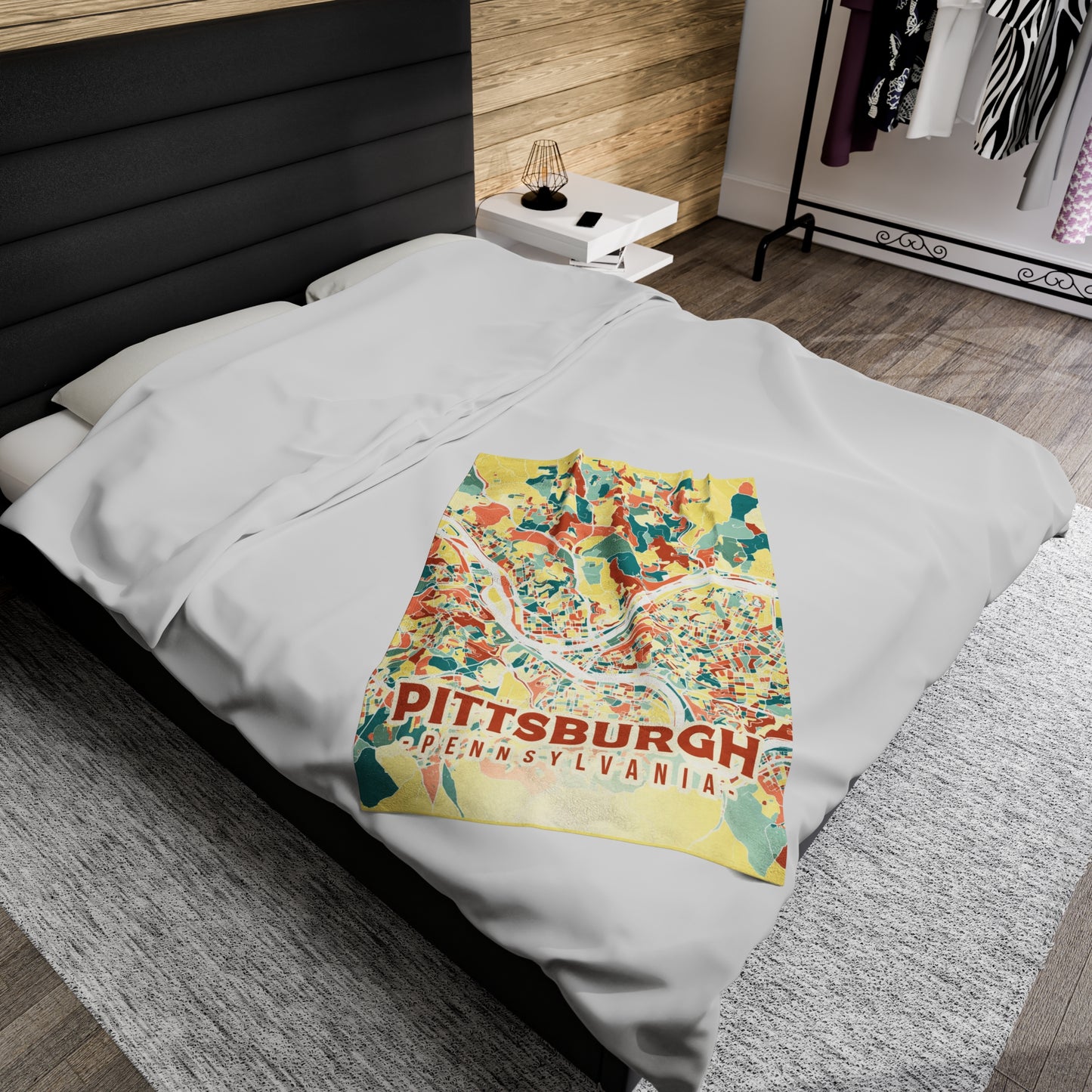 Colorful Pittsburgh Map - Velveteen Plush Blanket