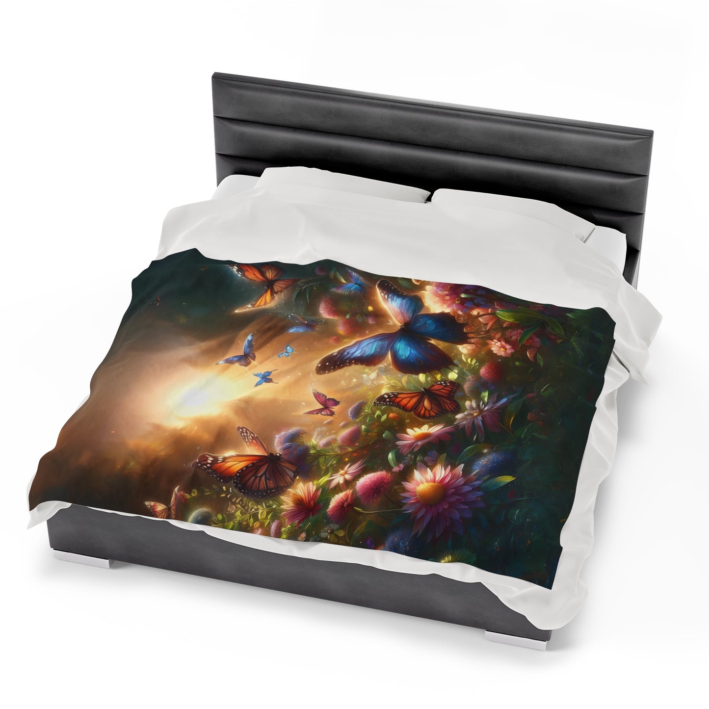 Butterflies in Rays of Sunshine - Velveteen Plush Blanket