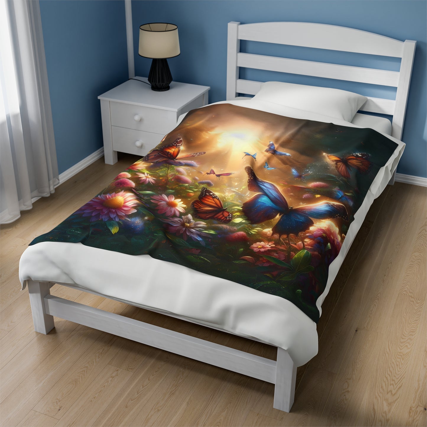 Butterflies in Rays of Sunshine - Velveteen Plush Blanket