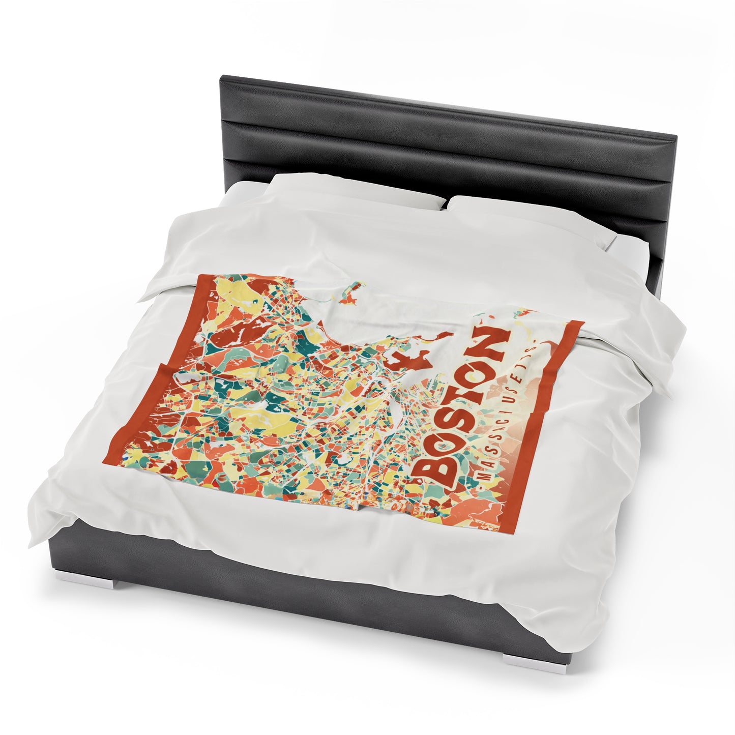 Colorful Boston Map - Velveteen Plush Blanket