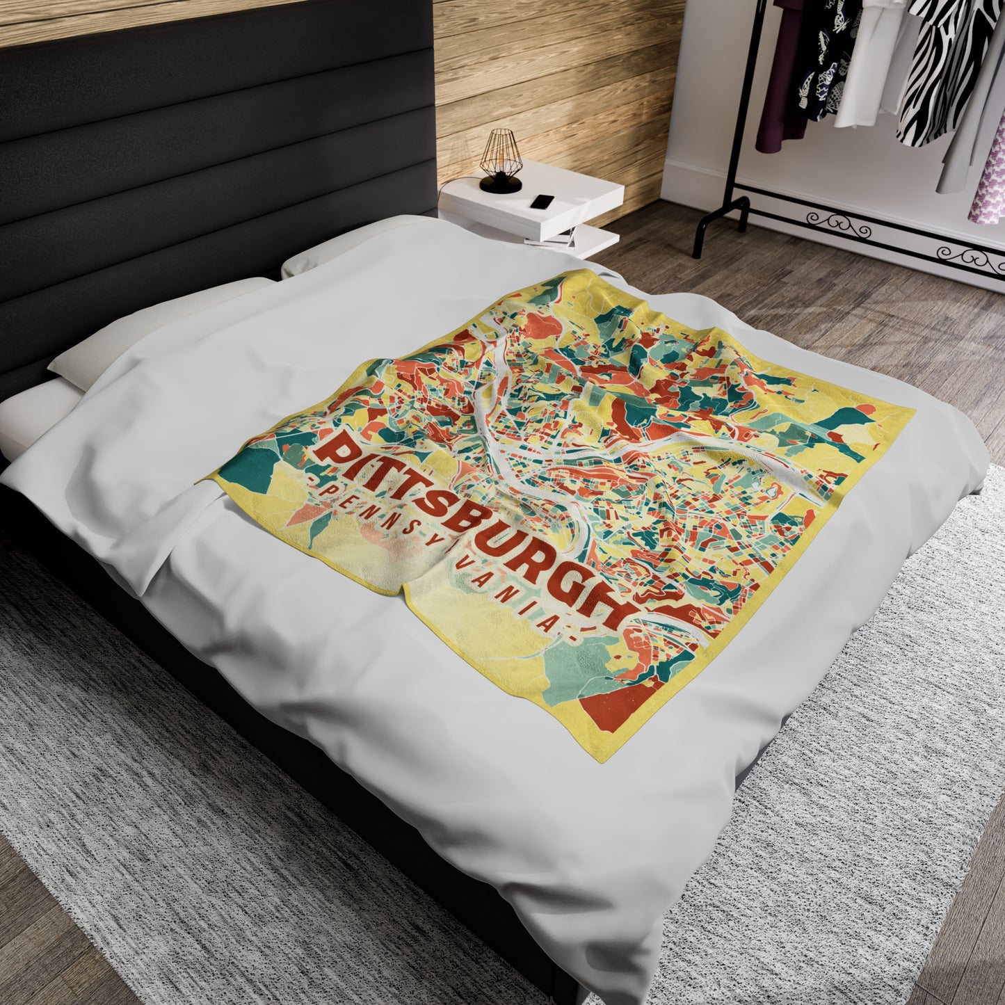 Colorful Pittsburgh Map - Velveteen Plush Blanket