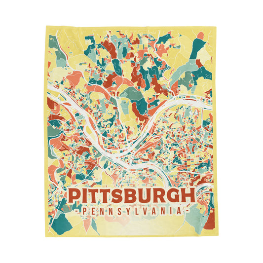 Colorful Pittsburgh Map - Velveteen Plush Blanket