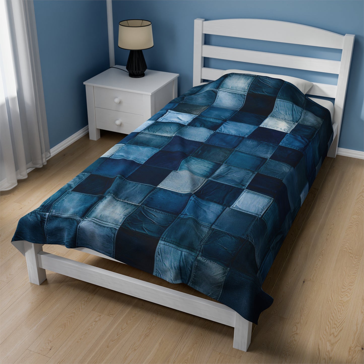 Patchwork Denim Printed - Velveteen Plush Blanket