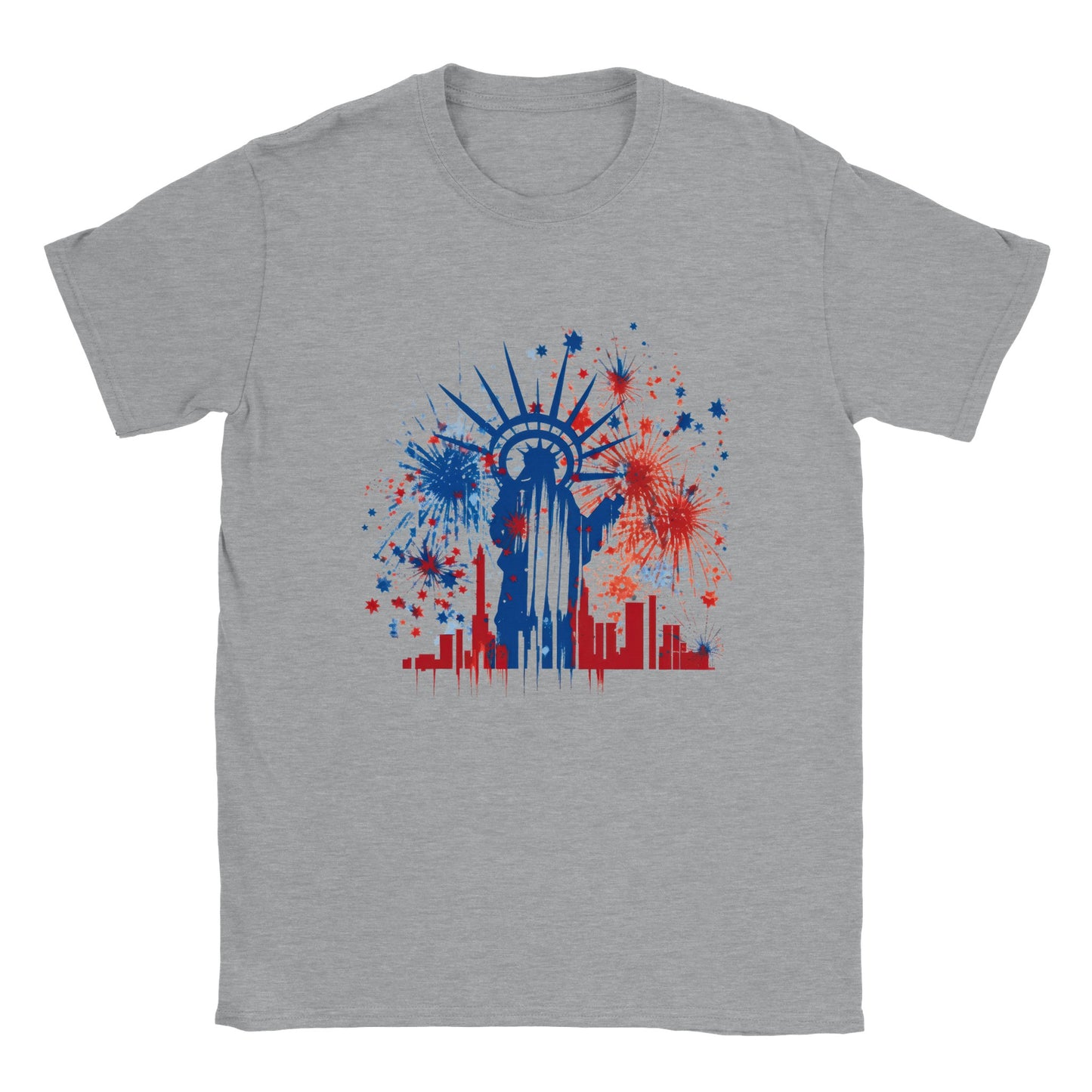 4th Fireworks with Statue of Liberty Abstract - Classic Unisex Crewneck T-shirt