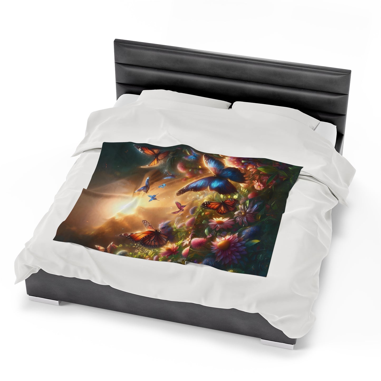 Butterflies in Rays of Sunshine - Velveteen Plush Blanket