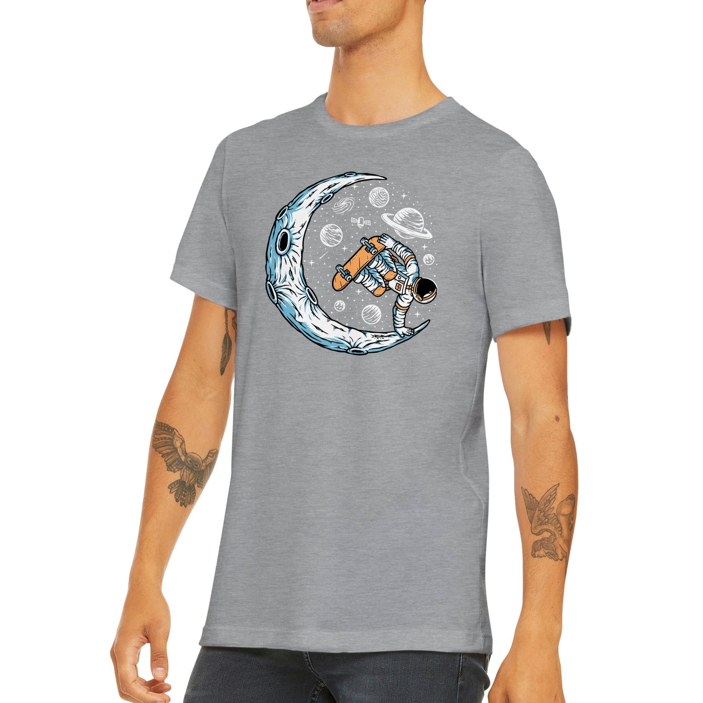 Astronaut Skateboarding a Half-pipe Moon - Classic Unisex Crewneck T-shirt