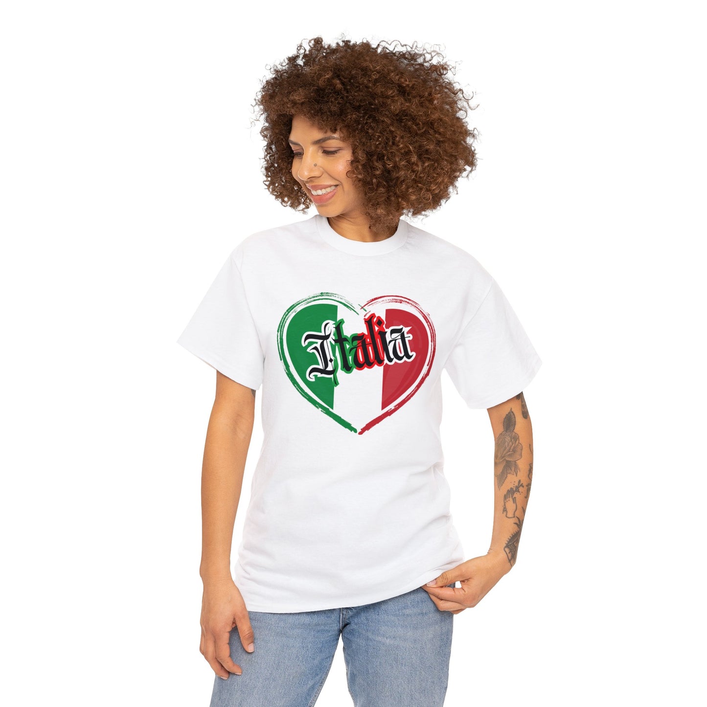 Italia with Italian flag heart - Unisex Heavy Cotton Tee
