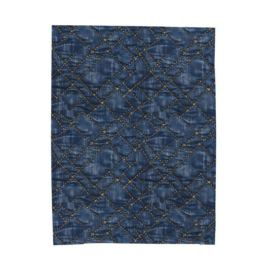 Quilty Blue Jean Textured Print - Velveteen Plush Blanket