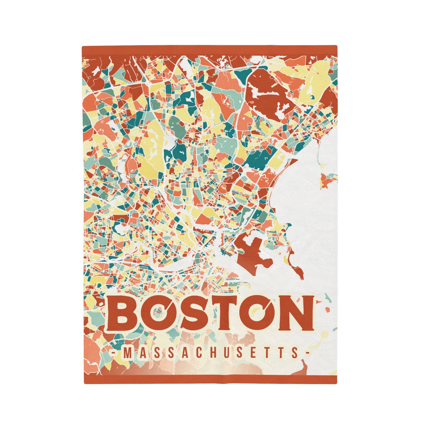 Colorful Boston Map - Velveteen Plush Blanket