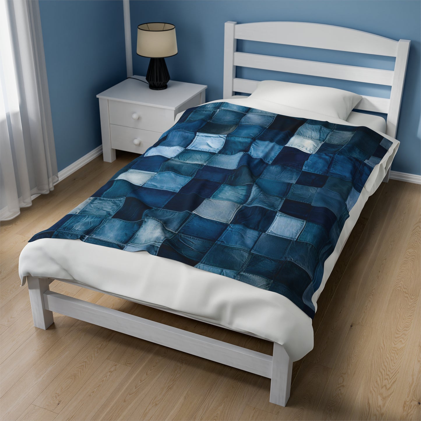 Patchwork Denim Printed - Velveteen Plush Blanket