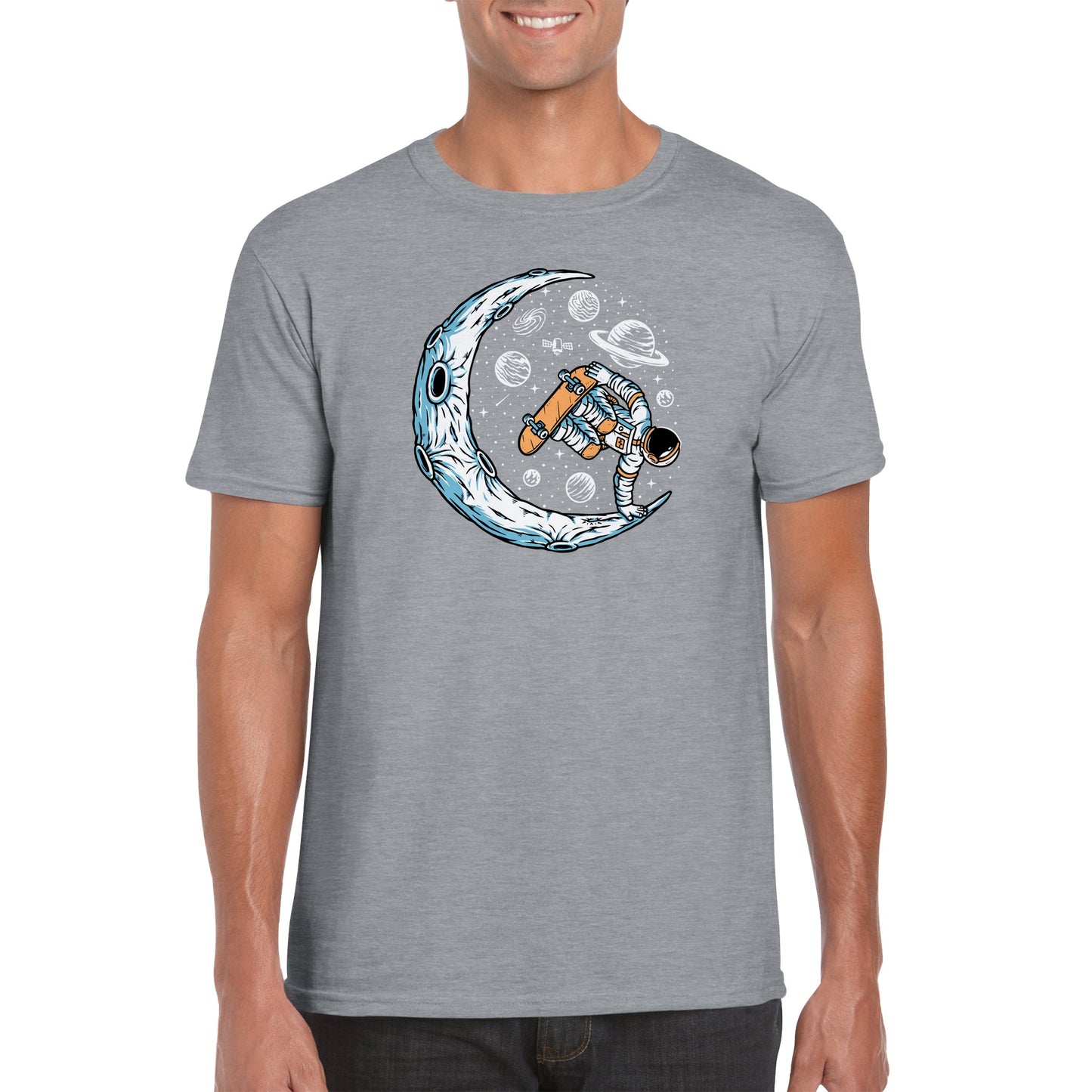 Astronaut Skateboarding a Half-pipe Moon - Classic Unisex Crewneck T-shirt