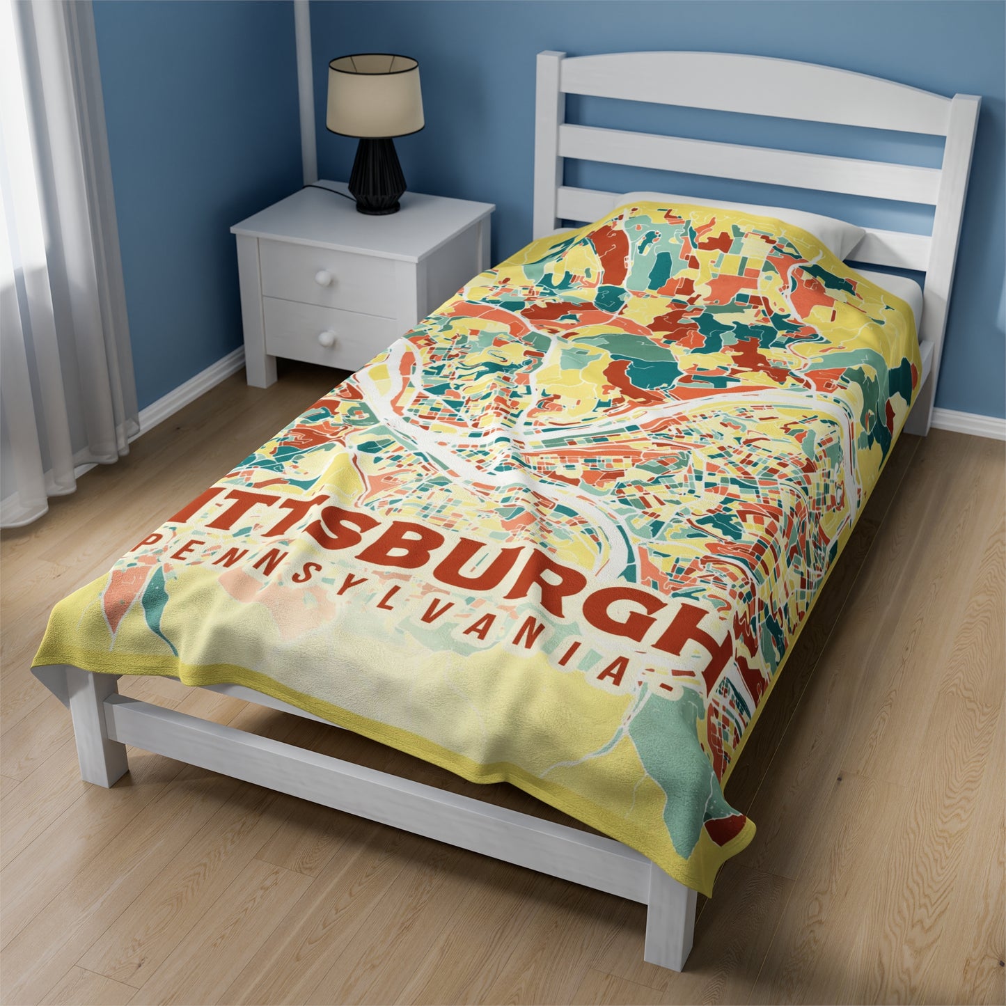 Colorful Pittsburgh Map - Velveteen Plush Blanket