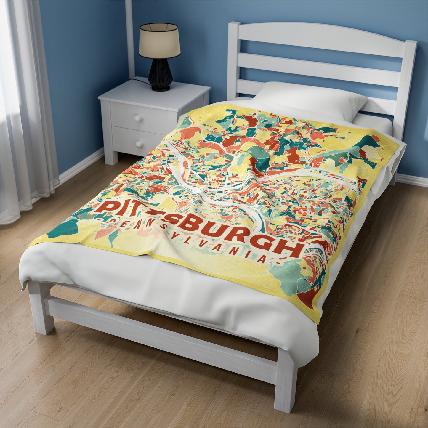 Colorful Pittsburgh Map - Velveteen Plush Blanket