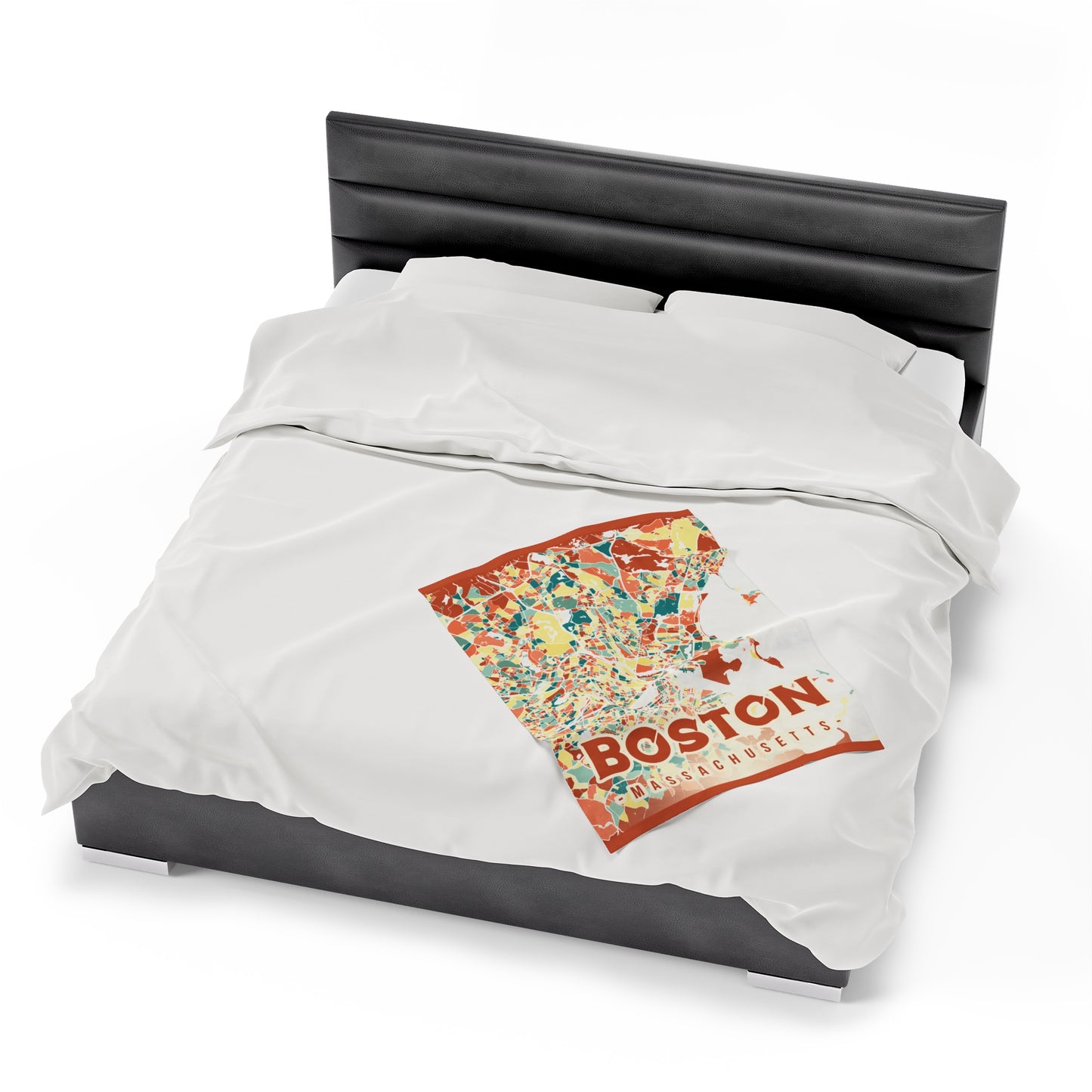 Colorful Boston Map - Velveteen Plush Blanket