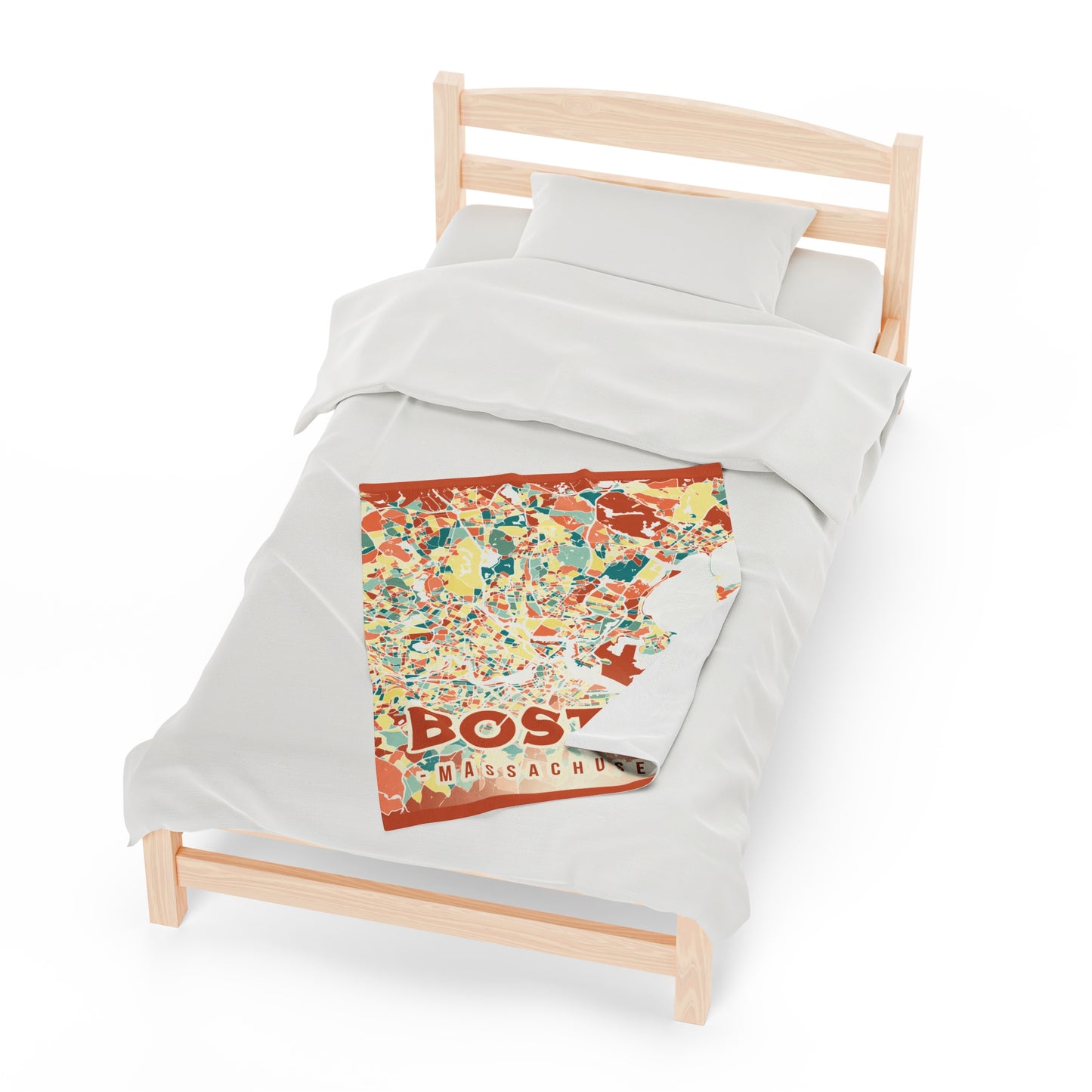 Colorful Boston Map - Velveteen Plush Blanket