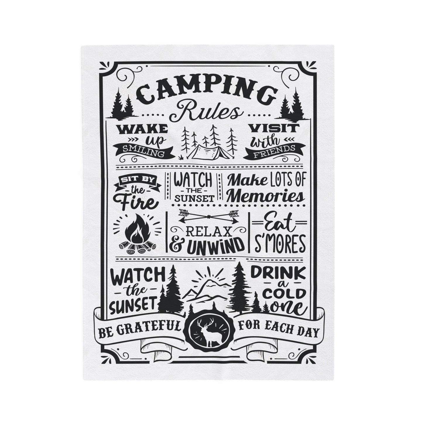 Camping Rules - Velveteen Plush Blanket